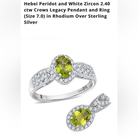 Hebei Peridot & White Zircon 2.40 ctw Pendant & Ring Size 7. Brand New in Box.